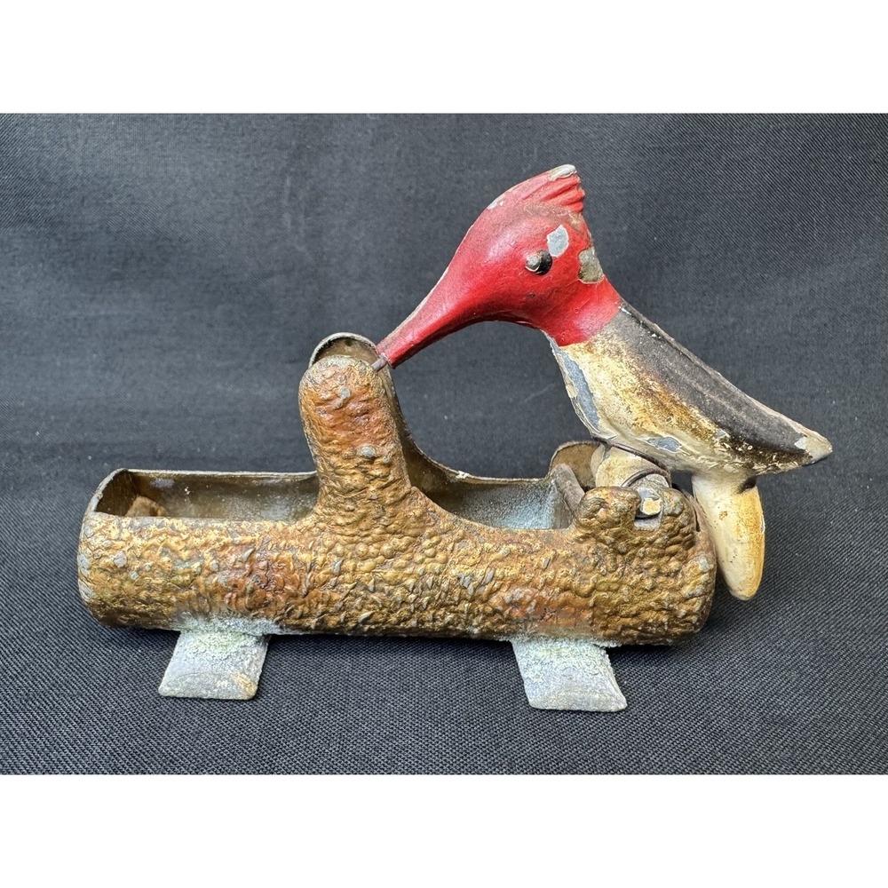 Vintage Cast Iron Woodpecker Toothpick Holder Advertising Piece 4" Wide